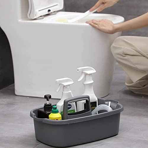 Large Cleaning Supplies Caddy Portable Shower Basket Supply Organizer with Handle Plastic Bucket Tool Storage for Bathroom, Bedroom, Kitchen, College Dorm, Garden, Dark Gray 2 Pack