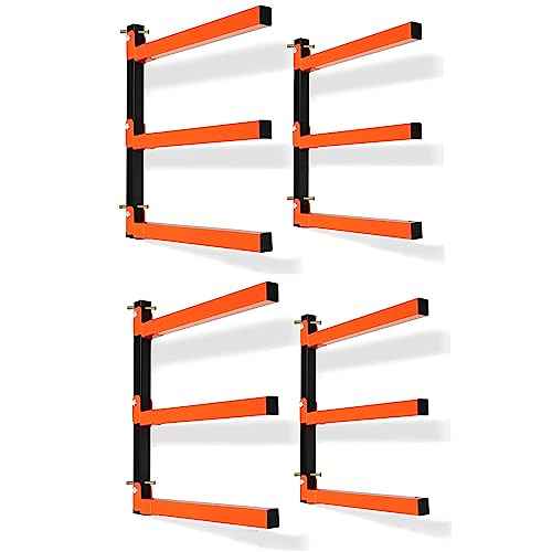 3-Level Lumber Storage Heavy Duty Metal Wall Mount, Wood Tool Box Organizer Rack, Workshop Indoor & Outdoor (4 Pack)
