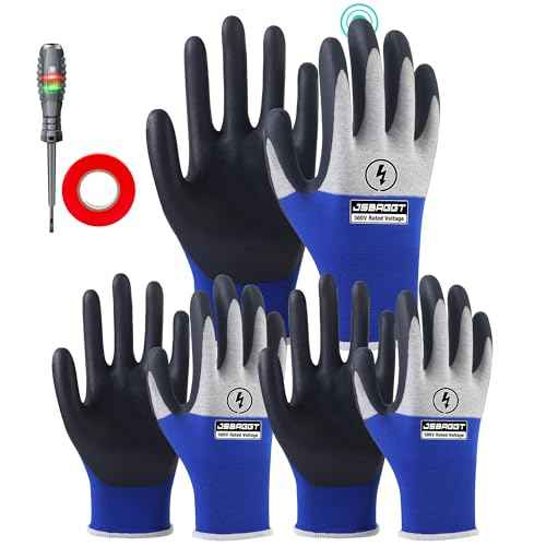 Electrical Insulated Gloves,Voltage Resistance Electrician High Voltage Insulation Work Gloves Flame Retardant & Rubber Non-Slip Grip for Electrical Work (Blue and white, 500V-3PC)