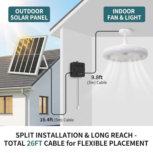 APILAB Solar Ceiling Fan with Light 3-in-1 Waterproof Outdoor Indoor