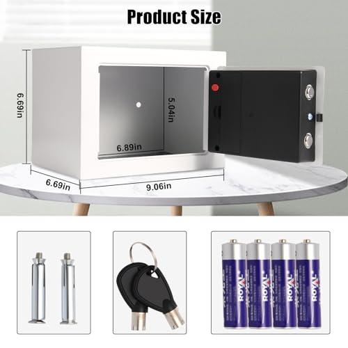 Mini Electronic Safe Box with Digital Keypad & Keys, Small Safe Deposit Boxes with Coin Slot, Safety Boxes for Home Office Dorm, Drop-resistant & Durable, For Cash, Jewelry (White)