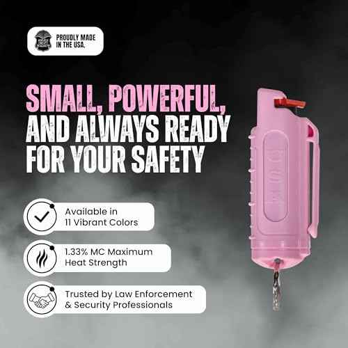 Police Magnum Keychain Pepper Spray Self Defense Belt Clip Holder - 1 Pack Tactical Maximum Strength OC with Dye - Small Case Safety Key Chain for Women & Men - Made in The USA