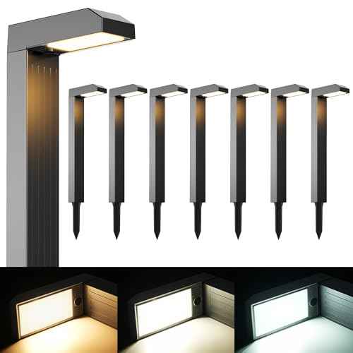 Solar Pathway Lights Outdoor 8 Pack, 3 Color in 1 Bright Landscape Lighting with Cool/Warm/Daylight White Modes, Auto On/Off, IP65 Waterproof for Yard Garden Patio Walkway Sidewalk Lawn Decor
