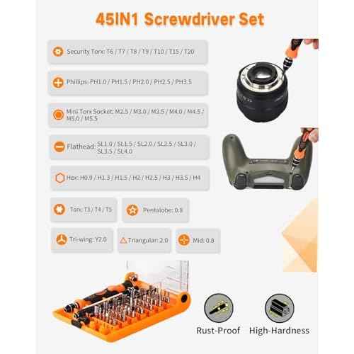 Mini Torx Precision Screwdriver Set?Torx Security Bits T3 T4 T5 T6 T7 T8 T9 T10 T15 T20, 42 PCS Small Electronics Tool Kit for Laptop, PC, Phone, Xbox, PS4, Ring Doorbell, Pocket Knife and Fasteners