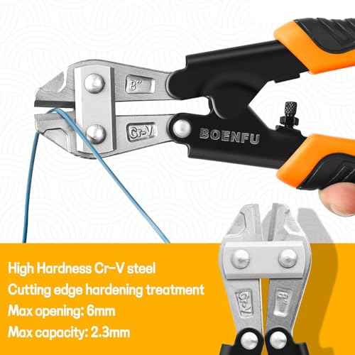 BOENFU Small Bolt Cutters 8 inches 210mm Heavy Duty Wire Cutters Spring Loaded Chrome Vanadium Steel Blade for Wire, Cables, Chains, Small Screws, Orange