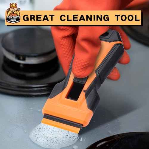 REXBETI Razor Blade Scraper Tool, 1 Pack Razor Scraper with Extra 157Pcs Razor Blades -7Pcs Metal and 150Pcs Plastic Blades, Cleaning Scraper Tool, Cooktop, Paint, Glass Scraper