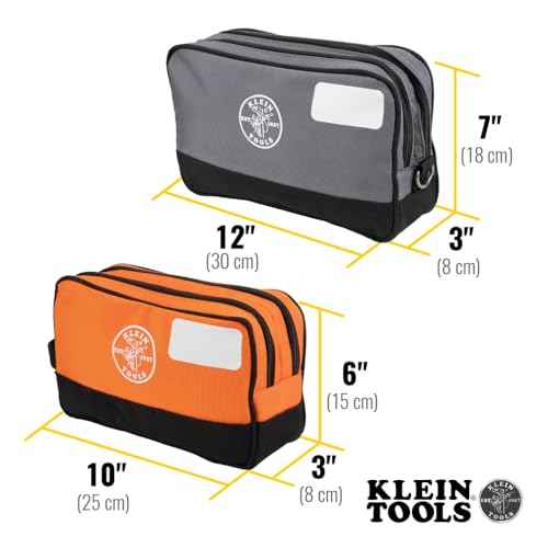Klein Tools 55579 Zipper Tool Pouch Set, Dual Compartments, Heavy-Duty 10 x 6-Inch and 12 x 7-Inch Bags, Multipurpose Organizer for Tools and Crafts, 2-Pack