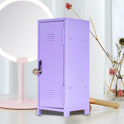 JISADER Mini Lockbox Storage Cabinet for Jewelry Keys Makeup Desk Organizer Violet