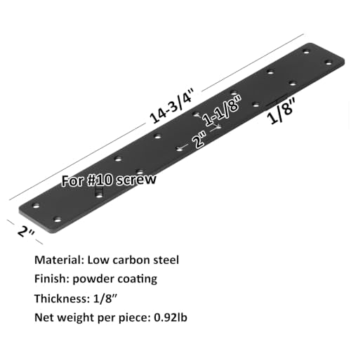 14-3/4" Black Steel Flat Mending Plate - Heavy Duty Furniture Bracket