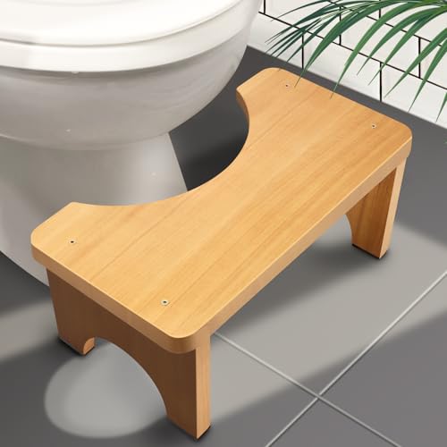 AZEN Yellow Wooden Toilet Stool for Adults, 7 Inch Height, Ergonomic Squat Seat