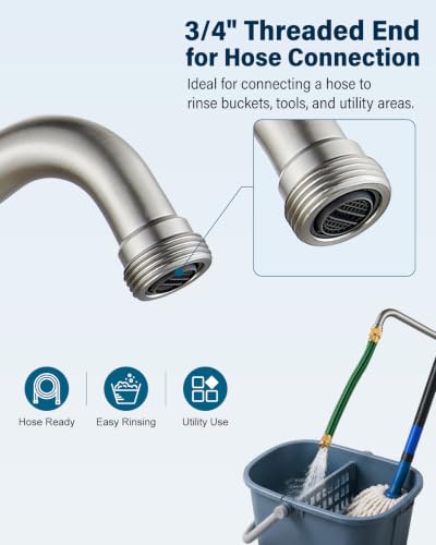 Aolemi Brushed Nickel Laundry Sink Faucet 3/4" NPT Threaded Spout, 360° Swivel, Dual Handle