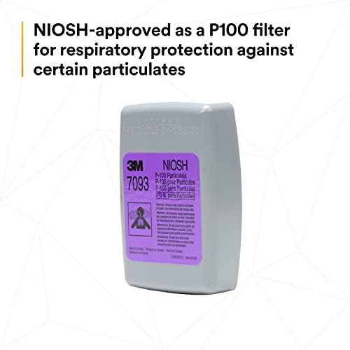 3M P100 Respirator Filter 7093B, 1 Pair, Helps Protect Against Oil and Non-Oil Based Particulates, Asbestos, Mold, Silica, Grinding, Sanding, Welding