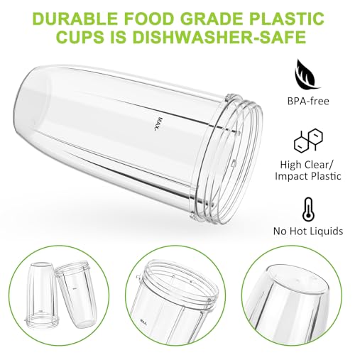 Feilifan 2-Pack 32 oz NutriBullet Cup Replacements for 600W/900W Blenders