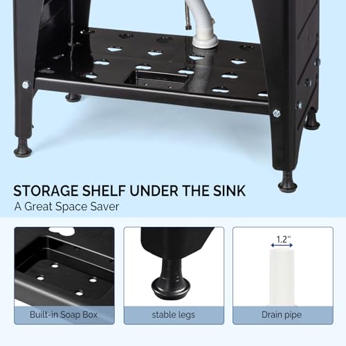 ROVSUN 20-Gallon Black Utility Sink with Hot & Cold Faucets, 36.2" Height, 32"L×23"W, Heavy-Duty Laundry & Garage Basin