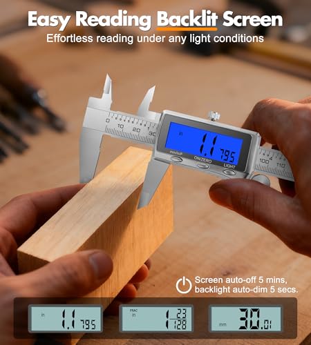 LuxBlue 6" Rechargeable Digital Calipers Measuring Tool with Backlit