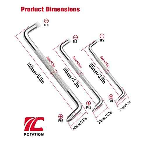 ROTATION 3pcs Offset Screwdriver Set, Head Screwdriver Set with Magnetic, Z-type Screw Drive with Philips and Flathead