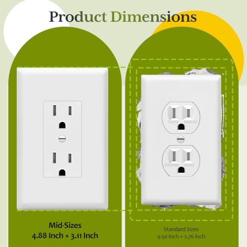 TG Mid-Size Decorative Duplex Outlet Wall Plate Cover 10 Pack White - Modern Design