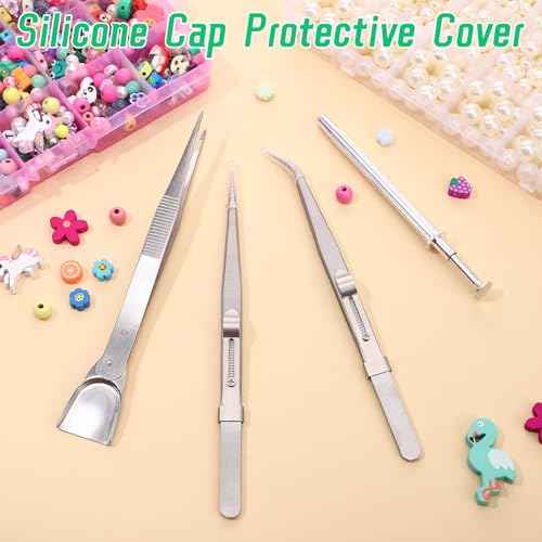 4PCS Grabber Tool Holder Set Jeweler's Pick Up Sprinkle Pen 4 Claw Piercing Ball with Prongs Precision Stainless Steel Jewelry Locking Tweezers for Tiny Objects Ic Chips Electronic Components