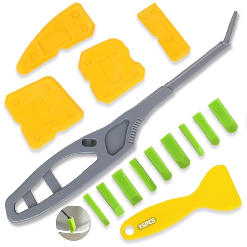 15 PCS Silicone Caulking Tool Kit, Tight Area Sealant Silicone Caulking Finishing Tools, Sealant Finishing Tools for Bathroom, Kitchen, Window, Floor, Sink Joint Caulk Removal