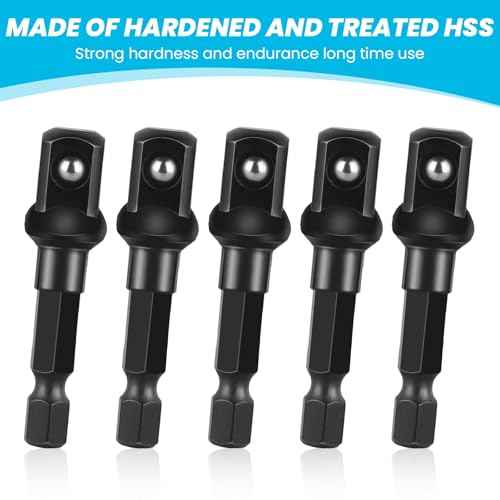 3/8 Adapter For Impact Driver 5pcs Black Drill Socket Adapter 1/4 Inch To 3/8 Socket Adapter Kit Square Socket Bit Adapter For Impact Driver Automotive Diy Extension Socket Driver Bits (3/8x50mm)