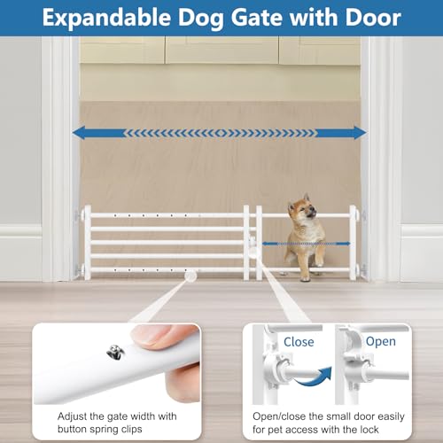 Malier Dog Gate with a Small Door, Extra Wide All Metal Short Dog Gate Pet Gate for Stairs, 10'' Tall Pressure Mount Easy Step Over Puppy Gate Low Gate for Doorways