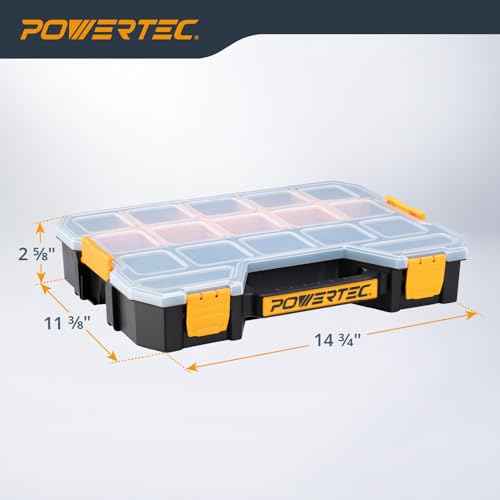 POWERTEC Stackable Tool Box Organizer with Removable Dividers - 17 Compartments, Interlocking, Portable Design, 2-Pack (72118-P2)