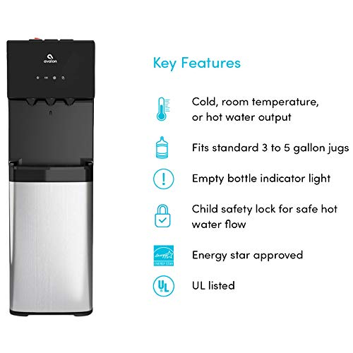 Avalon Bottom Loading Water Cooler Dispenser - 3 Temp Settings, Stainless Steel, Nightlight, BioGuard