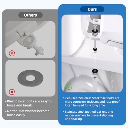 iFealClear 3-Inch Stainless Steel Toilet Seat Bolts Kit, All-Metal Replacement, 1/3" Variation