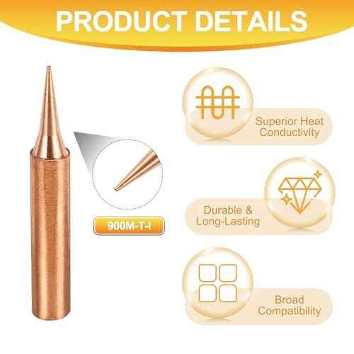 MECCANIXITY 1 Set 900M Soldering Iron Tips Copper Non-magnetic Welding Head with Cleaning Sponge Pad Replacement for Solder Station Tip (I+IS+K+2C+3.2D)
