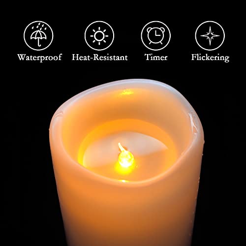 Homemory Waterproof Ivory White 4x10 Flameless Candles with Remote Timer, Set of 2
