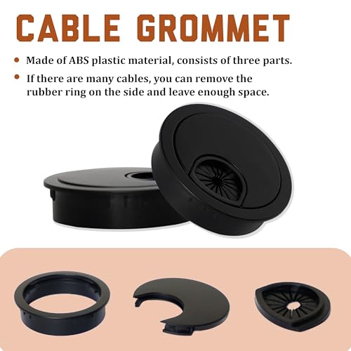 Signite Black 5-Pack 2.5 Inch Plastic Desk Cable Grommets for Wire Management