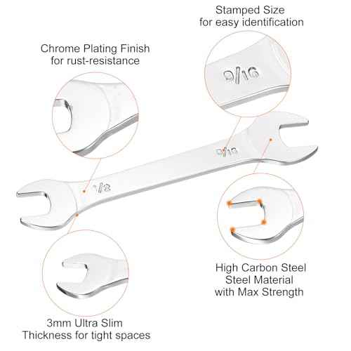 HARFINGTON 2pcs Thin Open End Wrenches SAE, 1/2x9/16 Inches, Slim Wrench Tool for Tight Spaces Repair