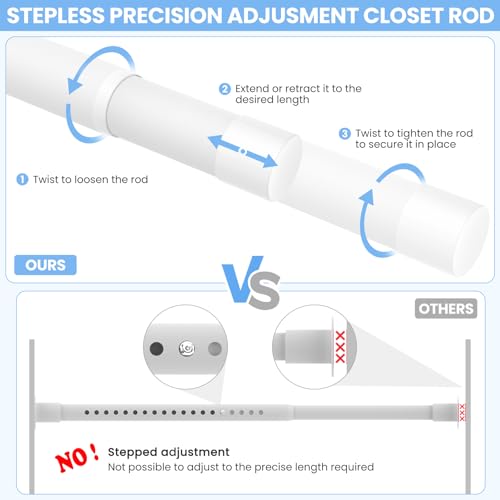 Matte White Adjustable Closet Rod, 17-84in Stepless Heavy Duty Hanging Bar
