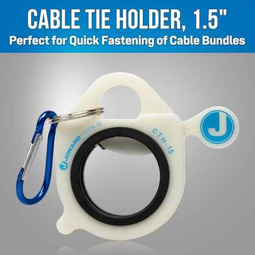 Jonard Tools CTH-15 Cable Tie Holder, 1.5"- Cable Tie Holder with Spring-Loaded Design, Glow-in-the-Dark, Includes Carabiner, Rubber Ring, Fits 4"-24" Zip Ties and Cable Ties