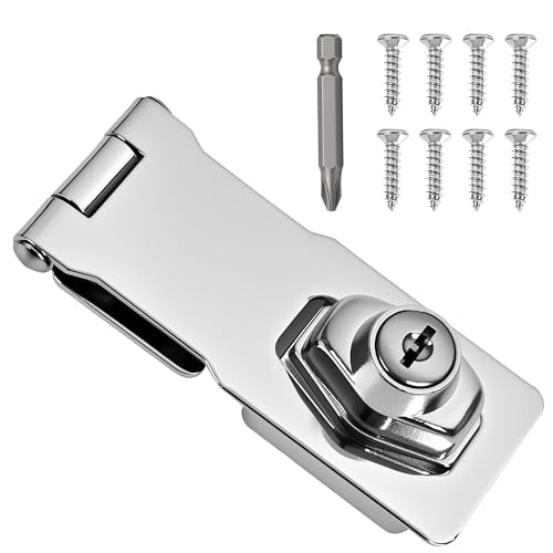 ZYINOZOC 4 Inch Silver Keyed Hasp Lock for Cabinets & Doors - Secure Metal Latch