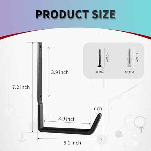 Heavy Duty Steel Garage Hooks, Garage Storage Utility Hooks, Garden Tool Organizer, Steel Wall Mount Hooks, (6, Large)