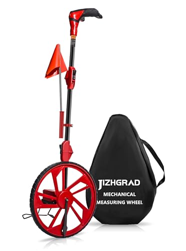 JIZHGRAD Distance Measuring Wheel with 12.5” Wheel, Red Mechanical, 9999.9 Ft, Flags & Carry Bag