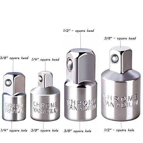 4 Pcs Square Ratchet Socket Adapter Reducer Converter Sets Kit, 1/4 Inch, 3/8 Inch, 1/2 Inch Driver Conversions in Auto and Construction Work