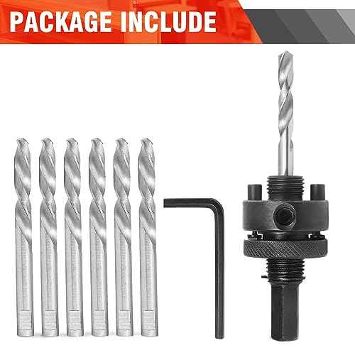 Heavy Duty Hole Saw Arbor with 5pcs Center Drill Bits, 1/2" Hex Shank Quick Change Arbor Fits 1-1/2" to 10" Hole Saws