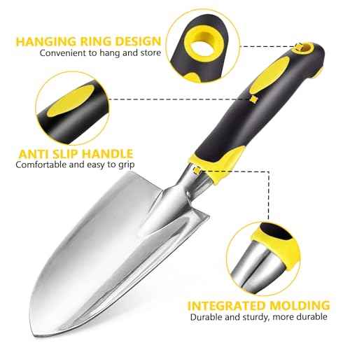 Garden Shovel, Trowel Garden Tool, Stainless Steel Heavy Duty Trowel, Soft Rubberized Non-Slip Ergonomic Handle, Hand Shovels for Digging, Planting, Transplanting, Weeding- Gardening Gift