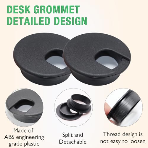 EASYEAH White Desk Grommet Set 1-3/8 Inch (35mm) Cable Hole Cover - 2 Pack