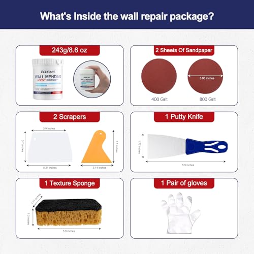 Boncart 8.6oz Drywall Repair Kit 8-in-1 All-in-One Patch & Priming Set with Tools