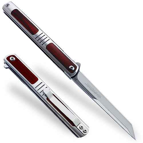 Pocket Knife for Men, 3.5 inch Folding Knife with Pocket Clip,Rosewood Handle Tanto Knife, Great Gift For Men and Women