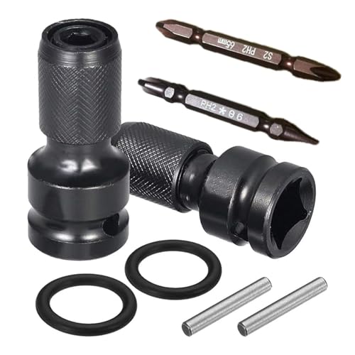 8Pcs Set 1/2 inch Square Drive to 1/4 inch Hex Female Socket Adapter Conversion Chuck Adapter Pins and Washers Magnetic Double Ended Screwdriver Bits Suitable for Impact Air and Electric Wrench