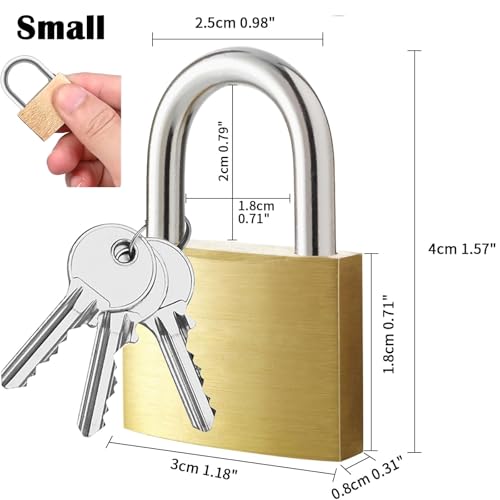 Lockwise 4pcs Small Lock, Solid Brass Keyed Padlock with Key, Locks with 12 Same Keys, Gym Locker Lock with Key, Storage Pad Locks for Locker Gym Gate Outdoor Indoor Use (Light-Duty)