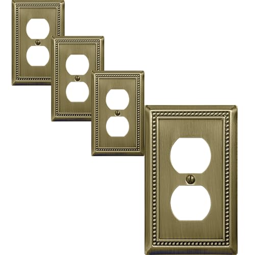 OKAWYC Single Duplex Light Switch Cover Beaded Antique Brass Wall Plate 4-Pack