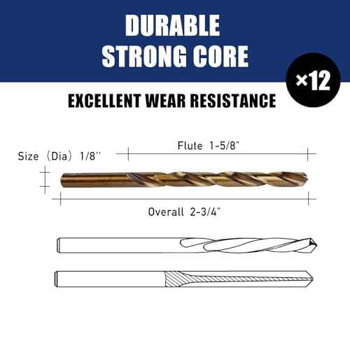 12pcs 1/8" Cobalt Drill Bits, M35 Jobber Drill Bits Set for Metal, Stainless Steel, Cast Iron, Wood, Plastic, Fully Ground from Pro Edge Technology
