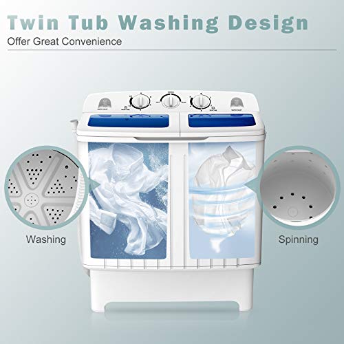 COSTWAY Portable Twin Tub Washing Machine 12Lbs Wash & 8Lbs Spin, Blue + White