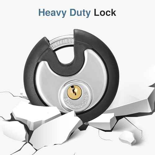 Puroma Keyed Padlock, Stainless Steel Discus Locker Lock Heavy Duty Locks with 3 Keys, Waterproof Gate Storage Unit Lock with Rubber Bumper for Warehouse, Gym Storage Locker, and Outdoors (1 Pack)