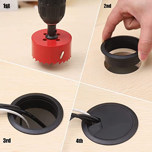 TuTuYa 8Pcs 2 Inch Black Desk Grommet with Adjustable Cover and Hole Saw - Cable Management